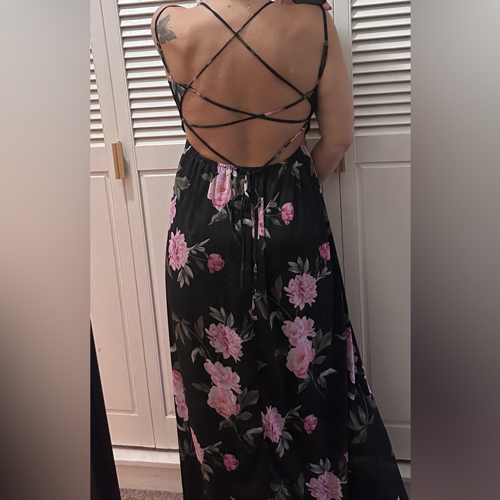 Streetwear Society Black and Pink Spaghetti Strap Maxi Dress - Picture 2 of 4